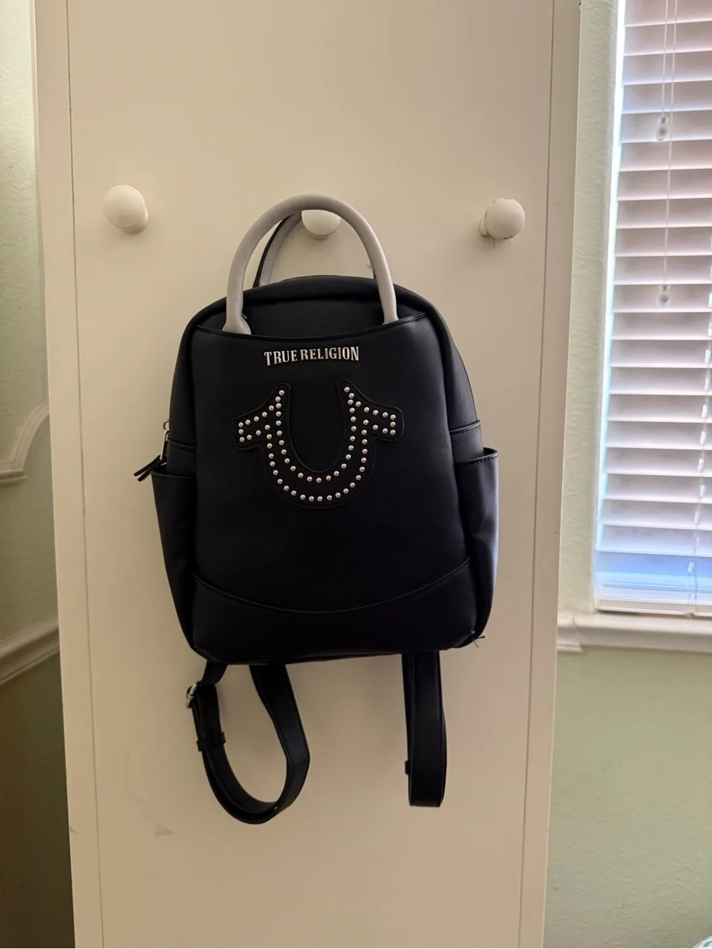True Religion Black Backpack with Silver Studded Horseshoe